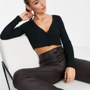 ASOS Ribbed Cardigan with Lace trim